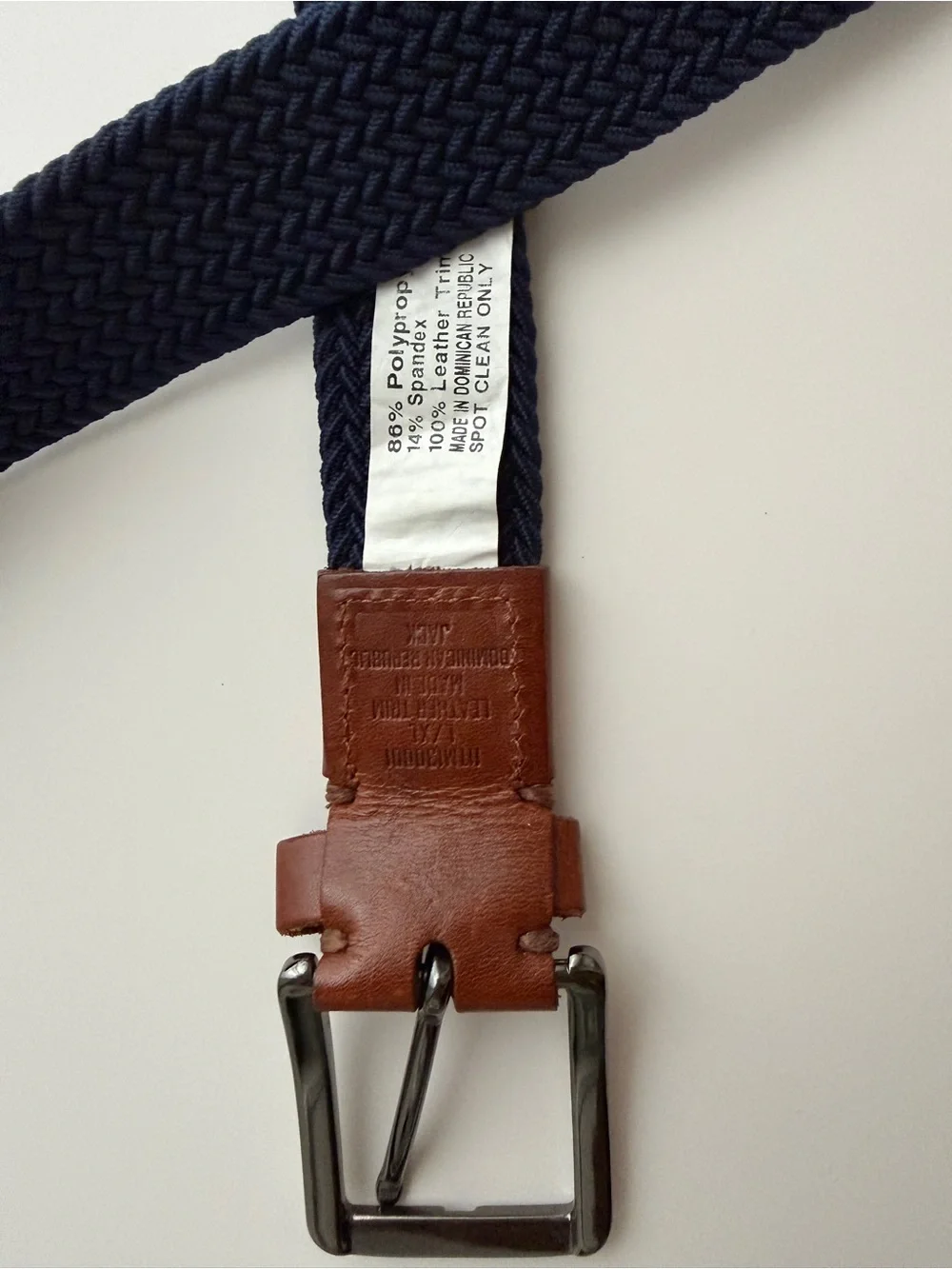 Tommy Bahama Men's Navy Woven Belt with Brown Leather Accent